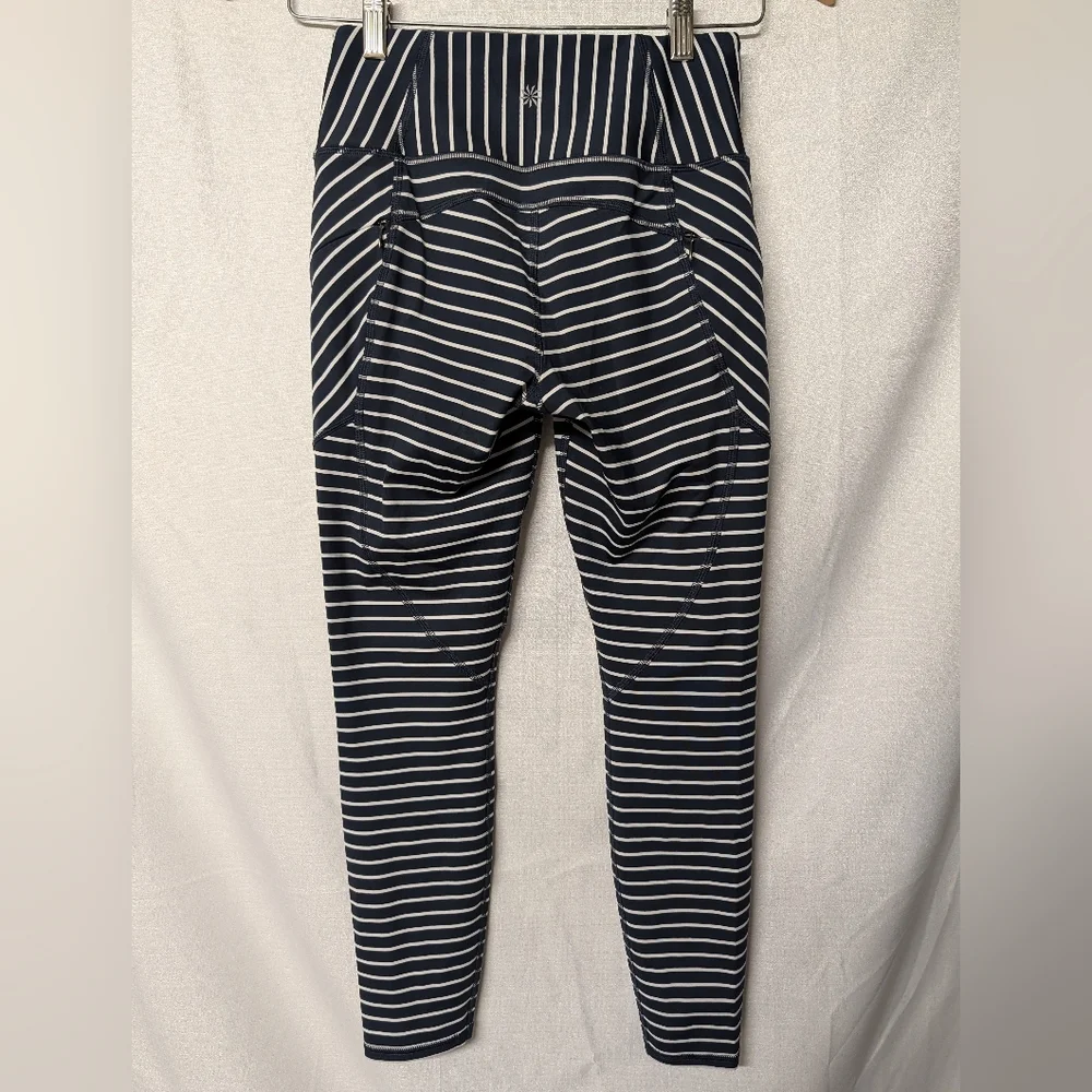 Athleta Navy Blue Striped Yoga Gym Tight Womens Leggings Size XSmall